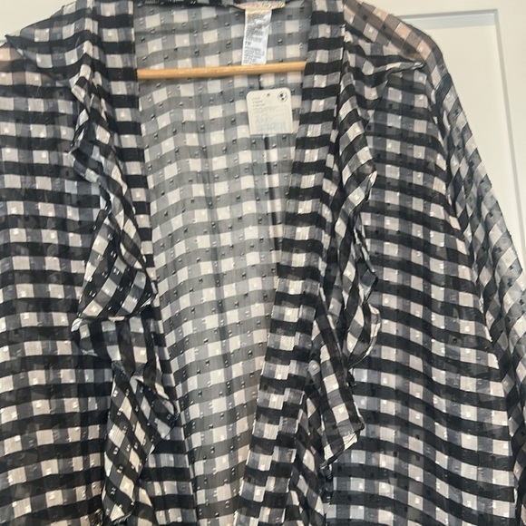 Free People Picnic Plaid Gingham Tie Front Ruffle Sheer Shirt One Size NWT - Picture 10 of 10